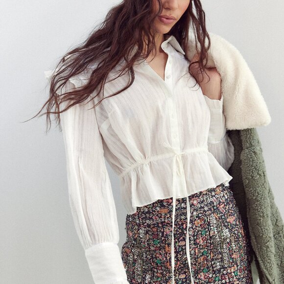 FREE PEOPLE Daybreak Blouse Solid / Optic White - Picture 7 of 9